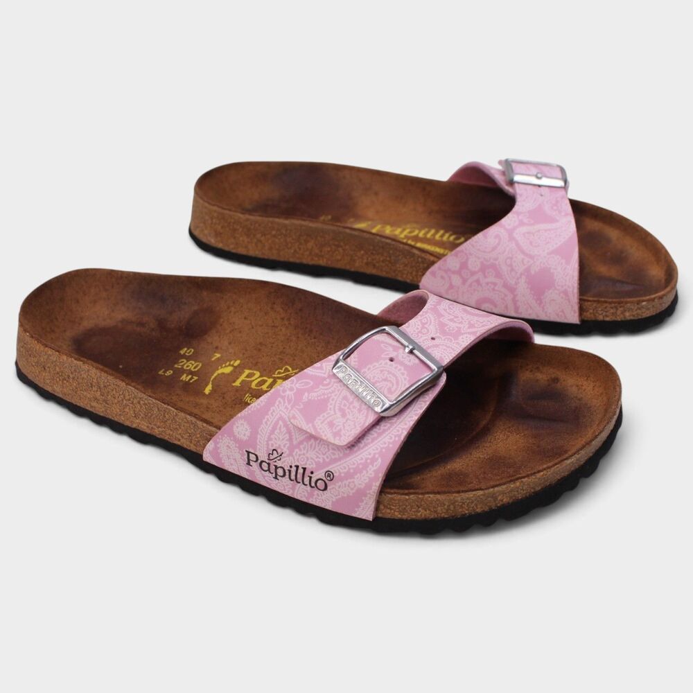 Birkenstock Papillio Madrid Womens 9 Narrow Pink Paisley Cork Slide Sandals